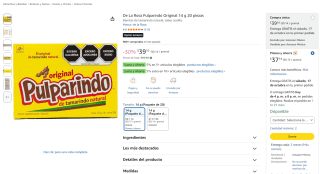 De La Rosa Pulparindo Original 14 g (20 piezas) por $39.10 en Amazon