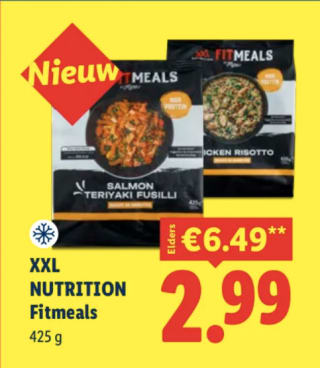 XXL Nutrition Fitmeals Salmon Teriyaki Fusilli (425 g) voor €2,99 bij Lidl