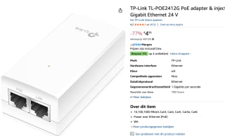 TP-Link TL-POE2412G - PoE Injector - PoE Adapter - 24V/12W voor €4,95 bij Amazon