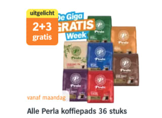 Alle Perla koffiepads 36 stuks 2+3 gratis bij de AH