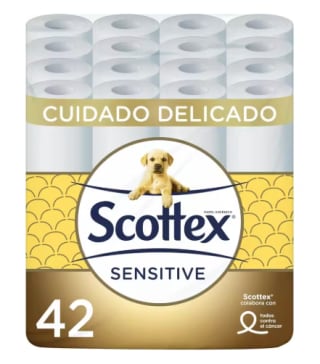 42 rollos Scottex Papel Higiénico Sensitive de 3 capas por 13.97€