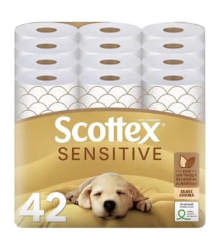Scottex Papel higiénico Sensitive de 3 capas pack de 42 rollos por 13,99€