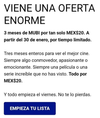 3 Meses de MUBI por solo $20