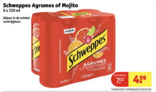6 pack Schweppes Agrumes of Mojito voor €4,99 bij Kruidvat