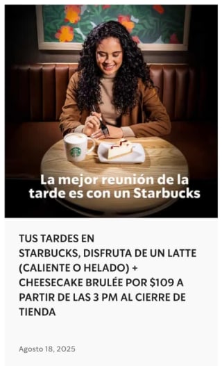 Latte + Cheesecake Brulée por $109 | Starbucks
