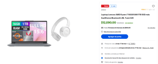 Lenovo Ideapad 3 Ryzen7 16/1TB + JBL Tune 520 por $12,090 | Walmart