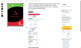 Disco Duro Seagate IronWolf 4TB 3.5" SATA 6Gb/s por $1,900 | Amazon