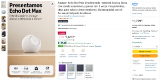 Amazon Echo Dot Max Blanco Glacial por $1,699 | Amazon