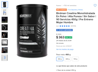 Birdman Creatina Monohidratada 450g por $363 | Ahorro Mercado Libre
