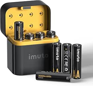 Lot de 8 Piles AA imuto Rechargeables - 1,5V Lithium 3000mWh, 1600 Cycles à 19,53€