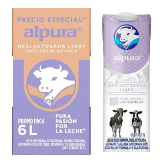 Pack de 12 Leche Alpura Deslactosada Light 1L por $299 | Bodega Aurrera