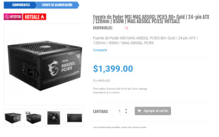 Fuente MSI MAG A850GL PCIE5 80+ Gold 850W por $1,399 | DDTech