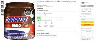 Snickers Mini 45 piezas $159 | Oferta Amazon