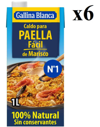 6 x 1L de Caldo para paella fácil de marisco 100% Natural Gallina Blanca por 12.76€
