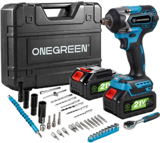 ONEGREEN Accu Slagmoersleutel Set | 2 Accus + Lader + Doppen etc