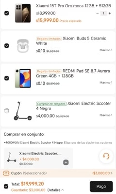 Xiaomi 15T Pro 512GB + Redmi Pad SE + Buds 5 + Electric Scooter por $19,999