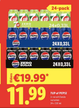 24 blikjes Pepsi of 7Up voor €11,99 bij Lidl