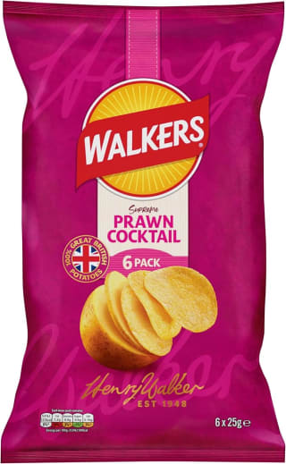 Walkers Prawn Cocktail Crisps Multipack 6 x 25g – £1.25