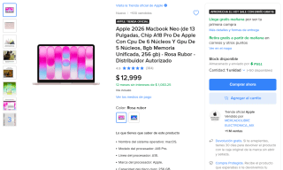 MacBook Neo 13 A18 Pro 256GB por $10,199 | Mercado Libre (BBVA MSI)