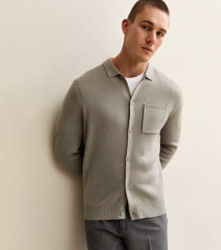 Light Grey Regular Fit Long Sleeve Knitted Shacket - Free C&C