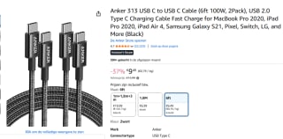Anker 313 USB C to USB C Cable (6ft 100W, 2Pack) voor €9,49 bij Amazon