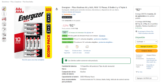 Energizer Pilas alcalinas AA y AAA (12 piezas) por $93 en Amazon