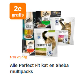 1+1 gratis op Alle Perfect Fit kat en Sheba multipacks bij de AH