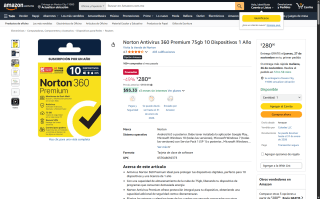 Norton 360 75GB 10 dispositivos por $280 | Amazon
