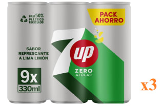 3 Packs de 9 Latas de 33cl de 7UP Zero de lima-limón sin azúcar por 7.86€
