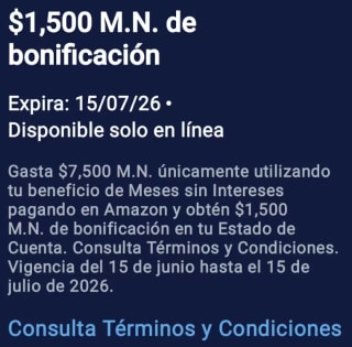 $1,500 de bonificación en Amazon a MSI | AMEX