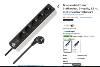 Brennenstuhl Ecolor stekkerdoos 5-voudig zwart 1,5m voor €6,39 bij Amazon