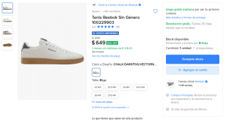 Tenis Reebok por $649 en Mercado Libre