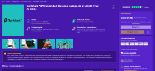 Surfshark VPN por 2 Meses Dispositivos Ilimitados por solo $1 | Eneba
