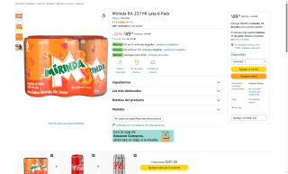 Refresco Mirinda 6x237ml por $49 | Descuento Amazon