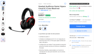 Audífonos HyperX Cloud III por $852 | Oferta Mercado Libre