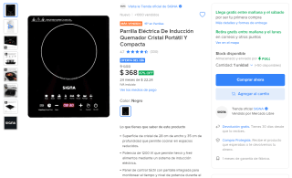 Parrilla de inducción Signa EL69C1 por $368 en Mercado Libre