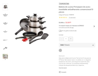 Batería de Cocina Tramontina 10 piezas por $1,139 | Liverpool