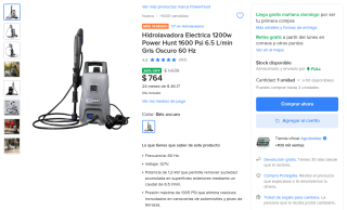 Hidrolavadora Power Hunt HPH1200E por $764 | Oferta Mercado Libre