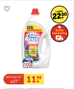 Witte Reus wasmiddel 2 stuks+ Dagje Uit 2de kaartje Gratis Voucher voor €22
