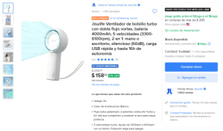 Ventilador portátil Jisulife 4000mAh por $159 en Mercado Libre