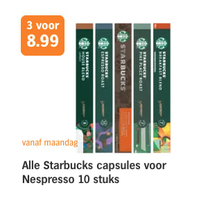 Alle Starbucks capsules voor Nespresso 3 voor €8,99 bij de AH