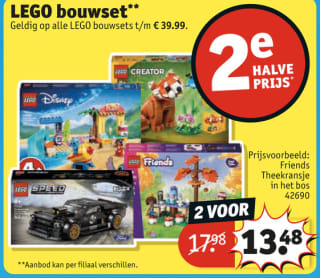 LEGO bouwsets t/m €39,99: 2e halve prijs bij Kruidvat