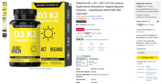 Vitamina D3 + K2 + MCT Oil Vegano $160 | Oferta Amazon