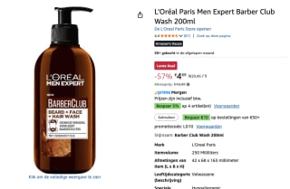 L’Oréal Paris Men Expert Barber Club Wash 200ml voor €4,69 bij Amazon