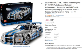 LEGO Technic 2 Fast 2 Furious Nissan Skyline GT-R R34 voor €89,38 bij Amazon
