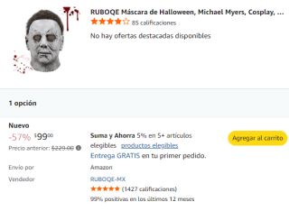 RUBOQE Máscara de Halloween Michael Myers por $99 en Amazon