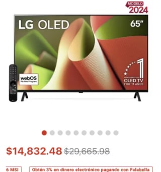 Pantalla 65" LG 4K OLED OLED65B4PSA por $14,832 en City Club