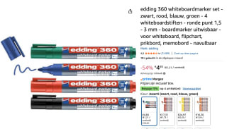 edding 361 whiteboard marker set - 4 stuks voor €4,86 bij Amazon
