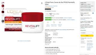 Crema L'Oréal Revitalift FPS30 50ml por $93 | Oferta Amazon