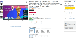 TV Hisense A65N 65" 4K con Alexa por $6,555 | Oferta Amazon